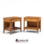 broyhill brasilia mid century walnut and brass nightstands - pair