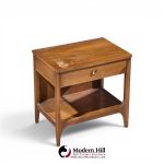 broyhill brasilia mid century walnut and brass nightstands - pair