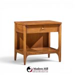 broyhill brasilia mid century walnut and brass nightstands - pair