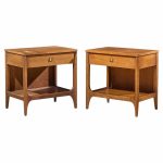 broyhill brasilia mid century walnut and brass nightstands - pair