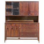 broyhill brasilia mid century walnut and brass offset credenza and hutch