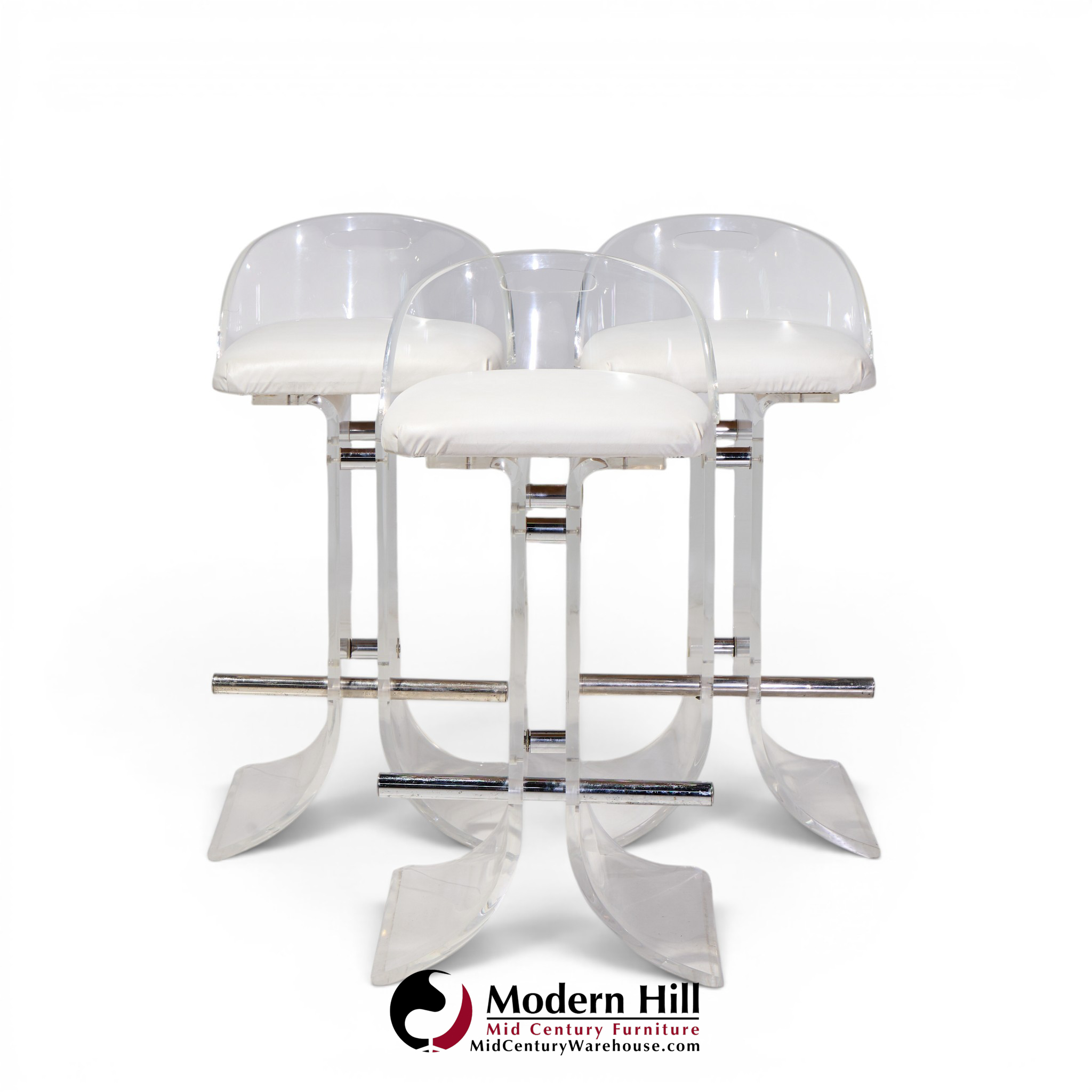 charles hollis jones for hill manufacturing mid century lucite barstools - set of 3