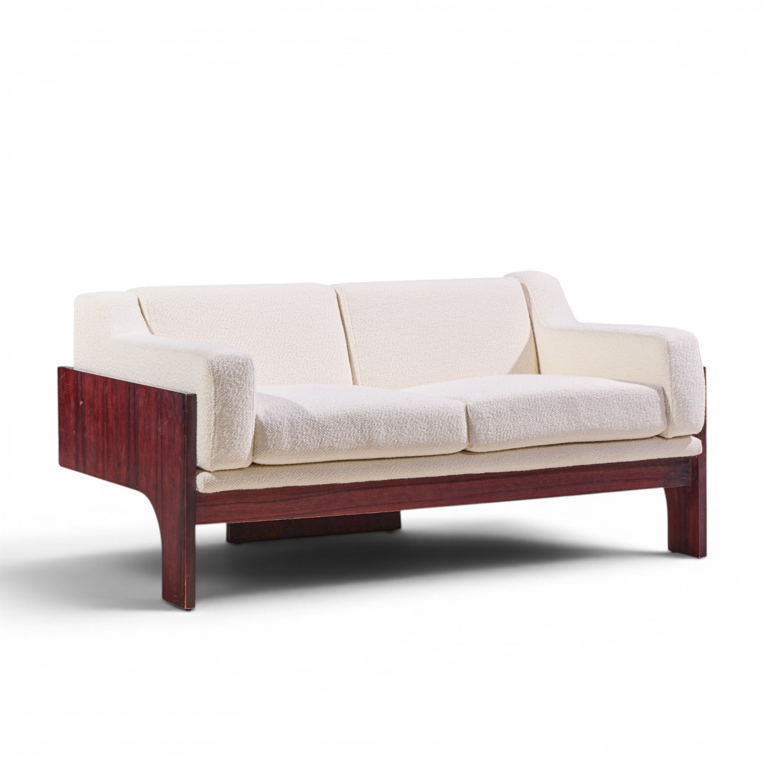 claudio salocchi for sormani mid century rosewood and bouclé settee sofa