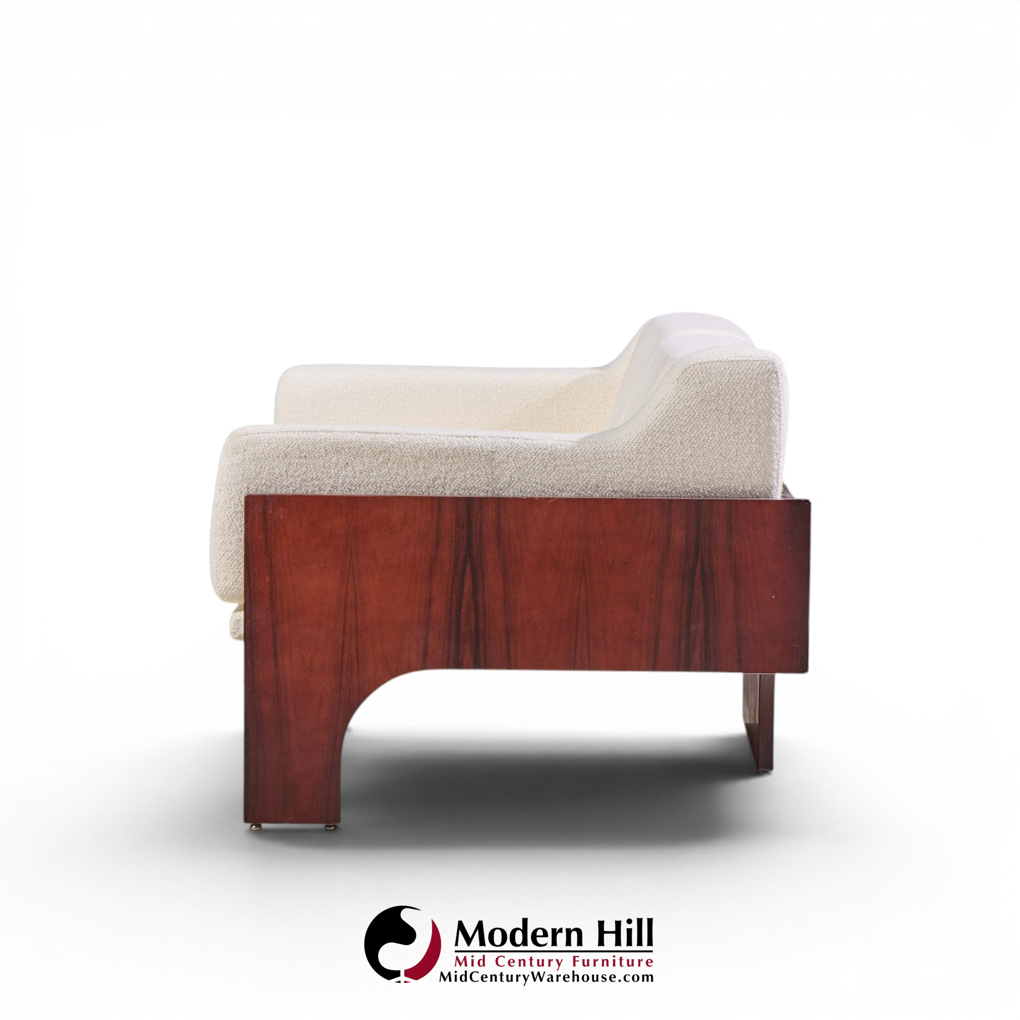 claudio salocchi for sormani mid century rosewood and bouclé settee sofa