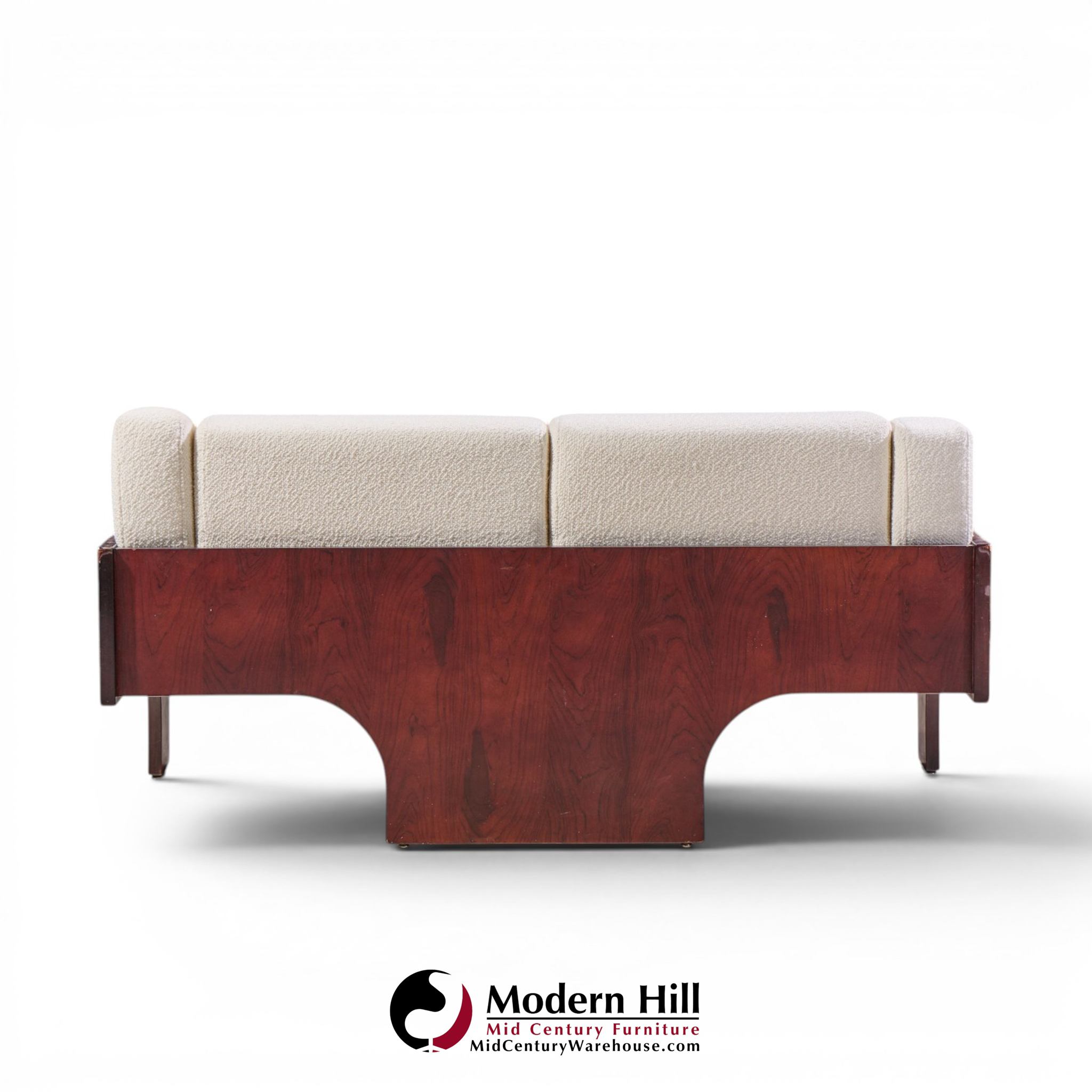 claudio salocchi for sormani mid century rosewood and bouclé settee sofa