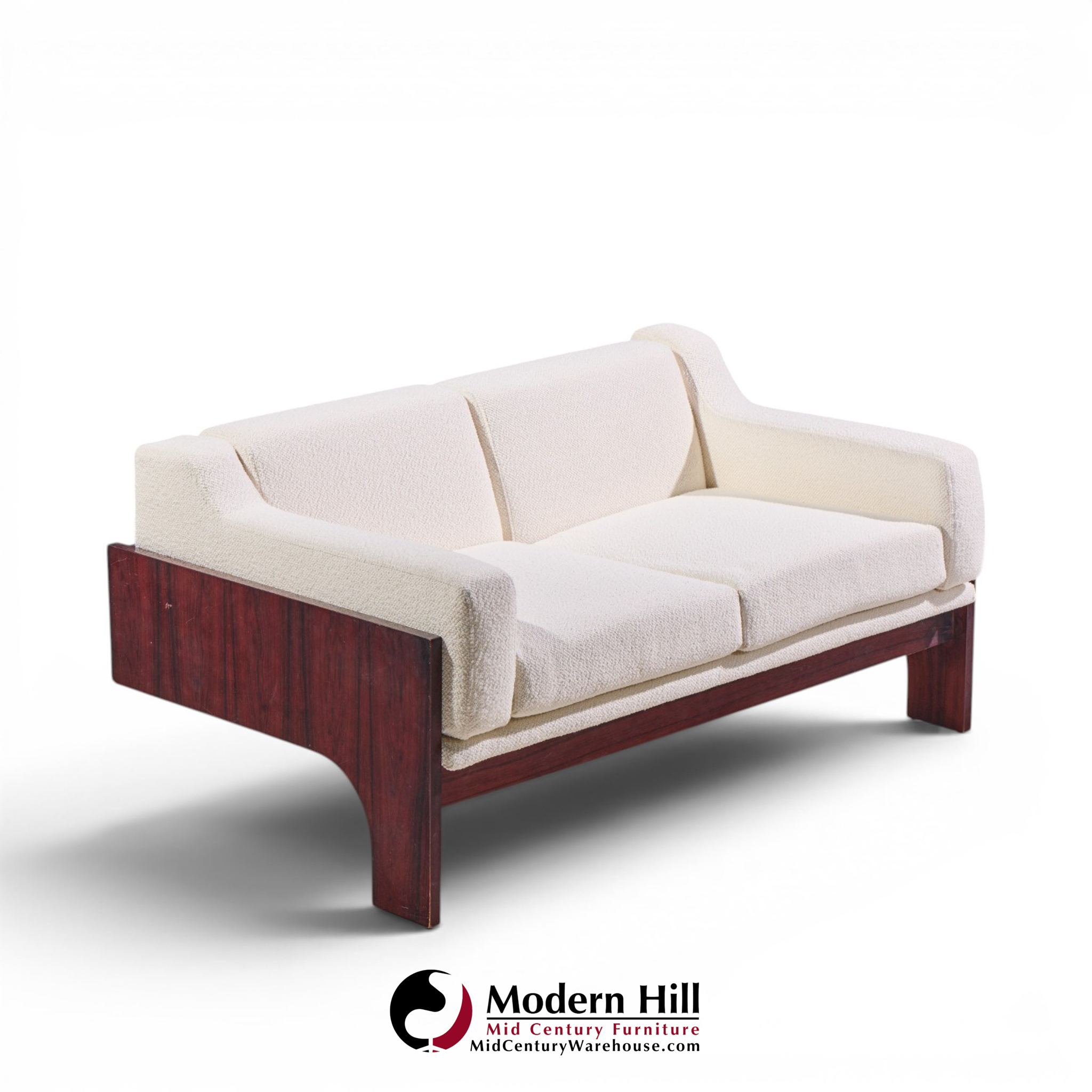 claudio salocchi for sormani mid century rosewood and bouclé settee sofa