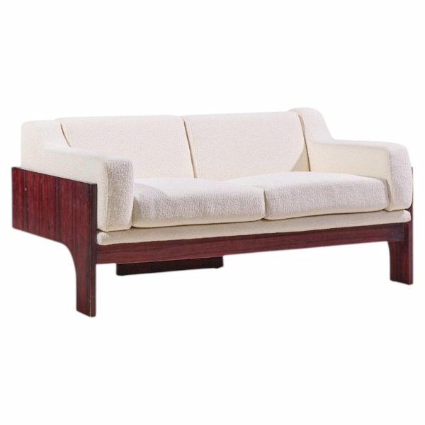 claudio salocchi for sormani mid century rosewood and bouclé settee sofa