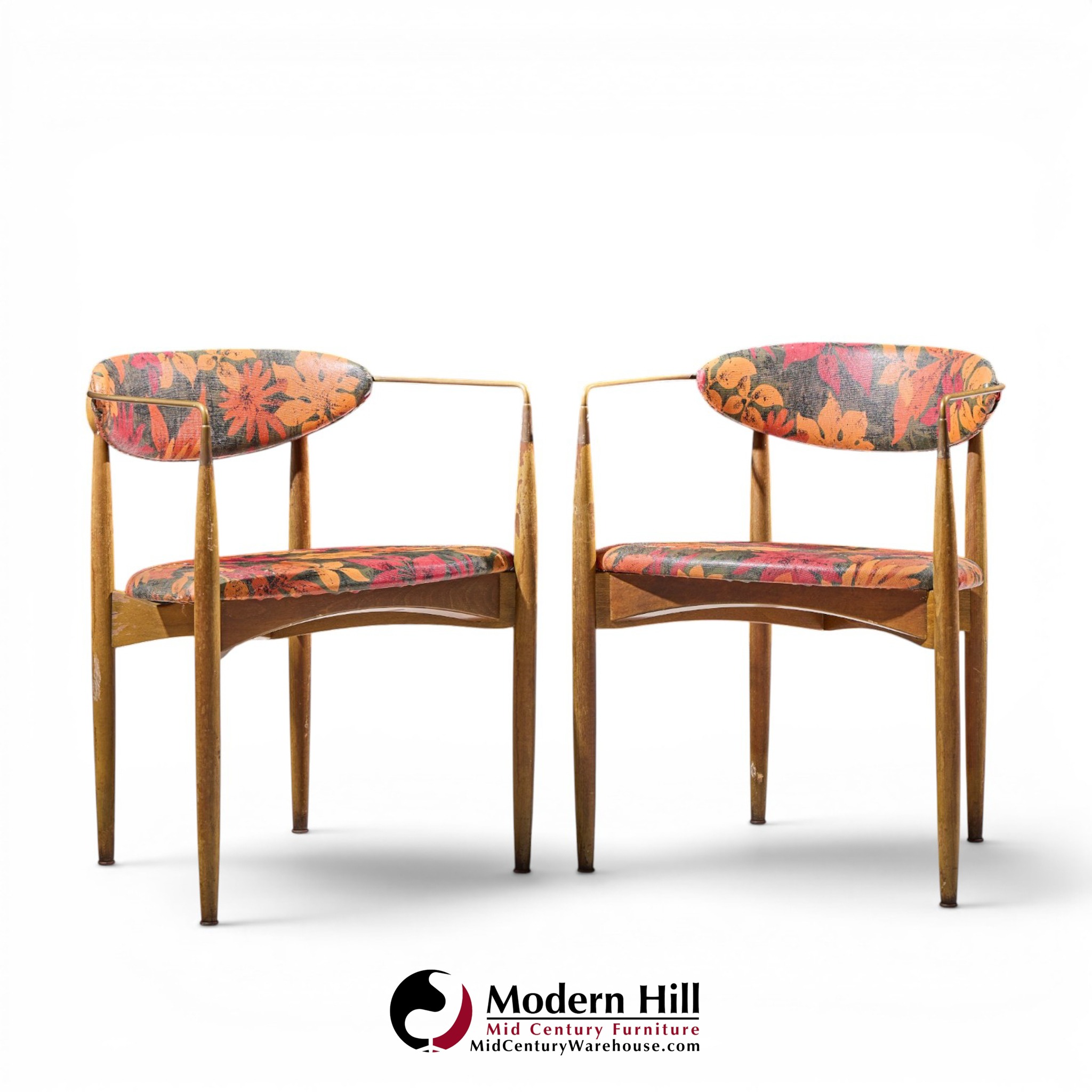 dan johnson for selig viscount mid century brass and walnut chair