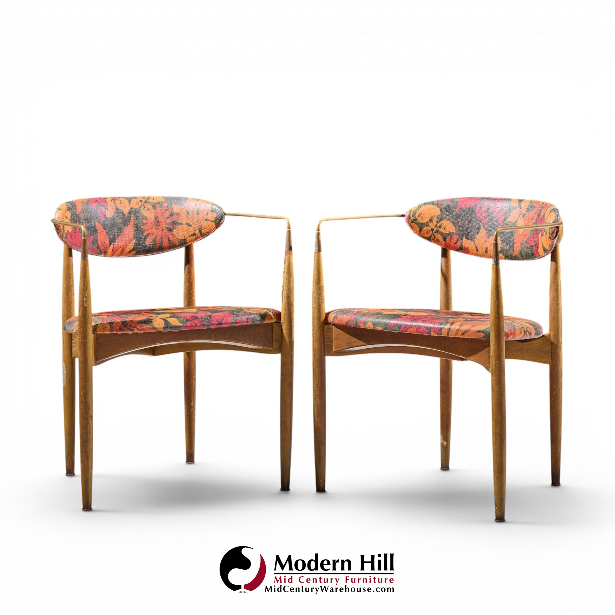 dan johnson for selig viscount mid century brass and walnut chair
