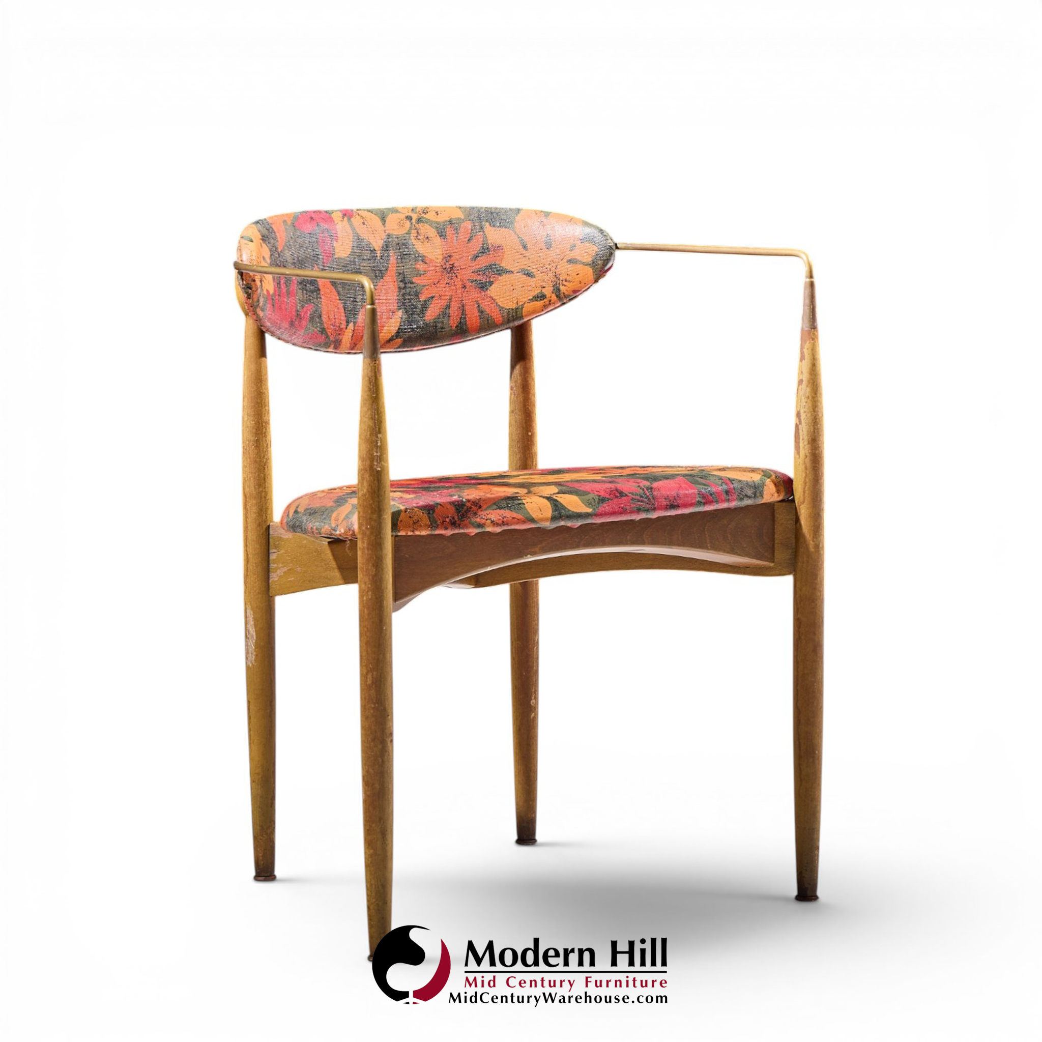 dan johnson for selig viscount mid century brass and walnut chair