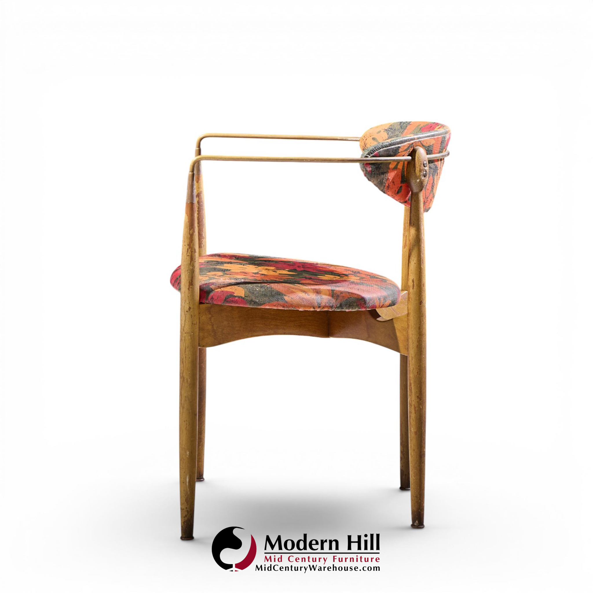 dan johnson for selig viscount mid century brass and walnut chair