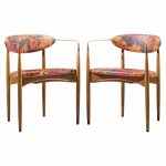 dan johnson for selig viscount mid century brass and walnut chair - pair