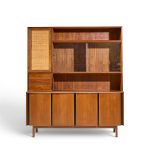 dillingham mid century walnut and cane sideboard credenza and hutch
