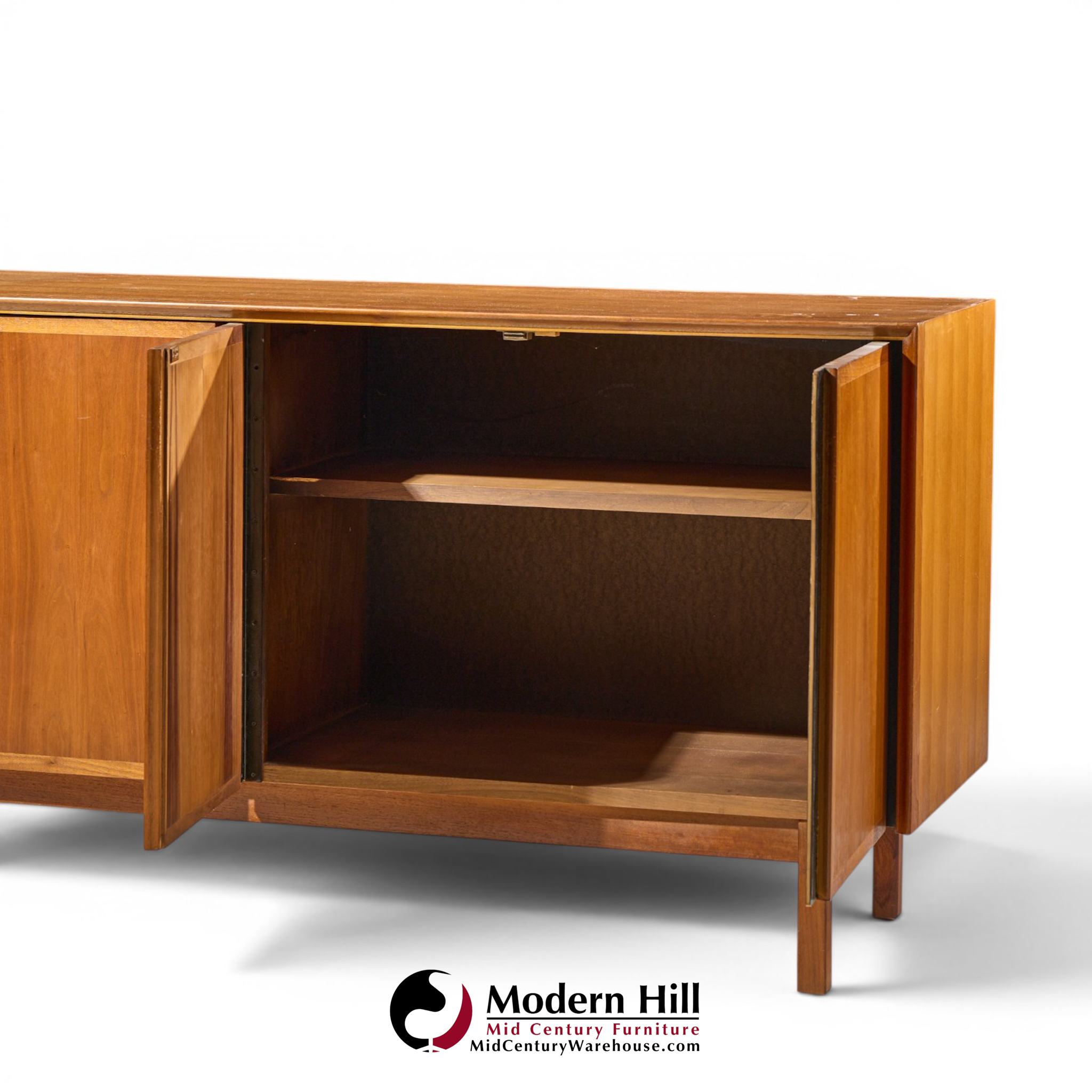 dillingham mid century walnut and cane sideboard credenza and hutch