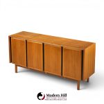 dillingham mid century walnut and cane sideboard credenza and hutch