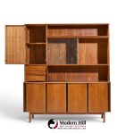 dillingham mid century walnut and cane sideboard credenza and hutch