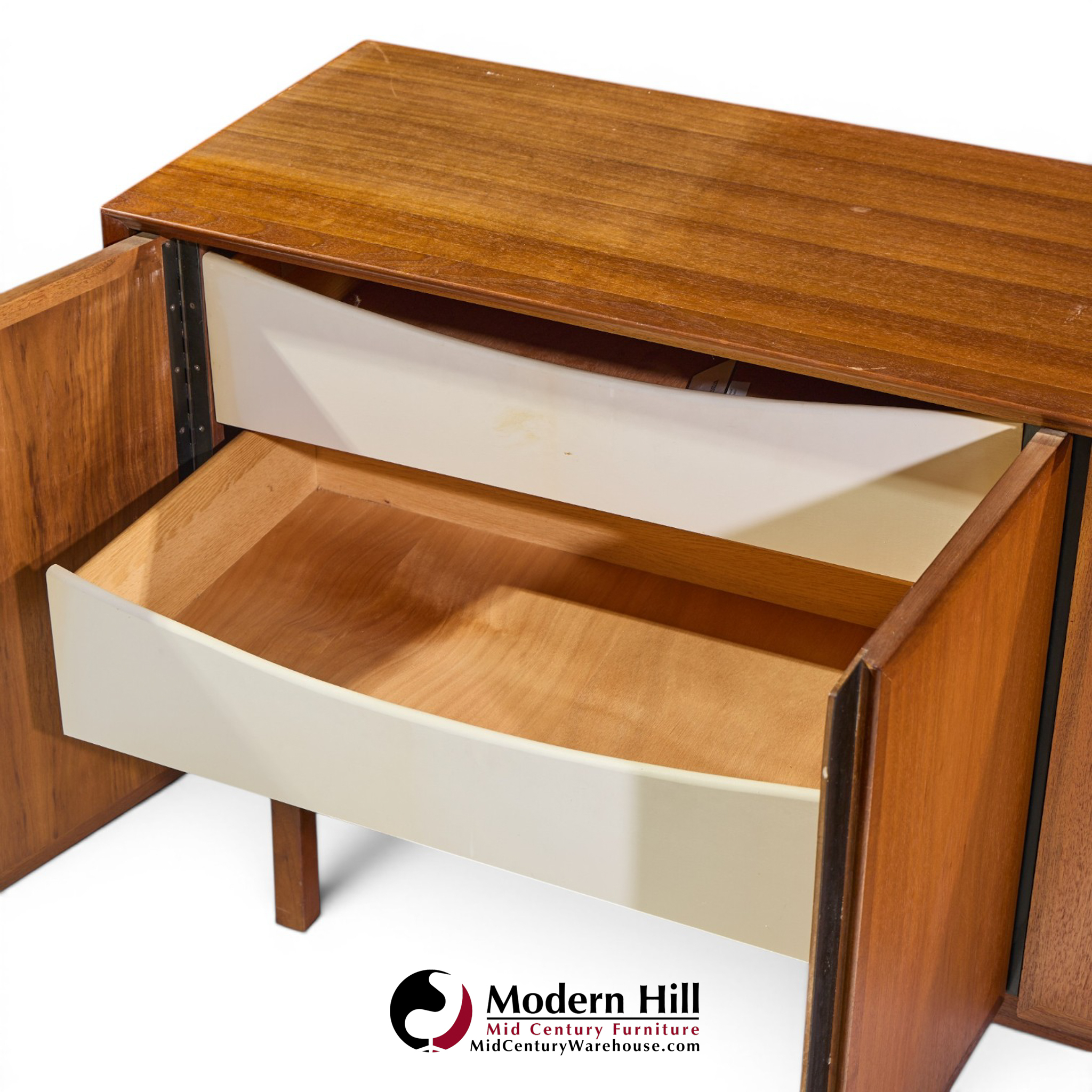 dillingham mid century walnut and cane sideboard credenza and hutch