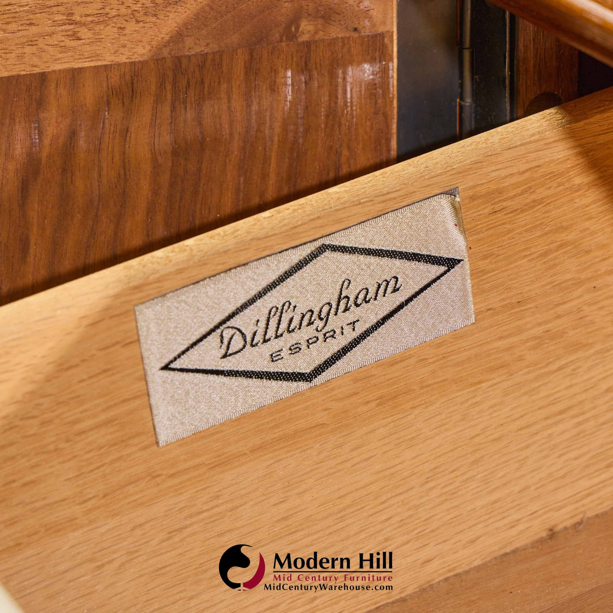dillingham mid century walnut and cane sideboard credenza and hutch