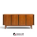 dillingham mid century walnut and cane sideboard credenza and hutch