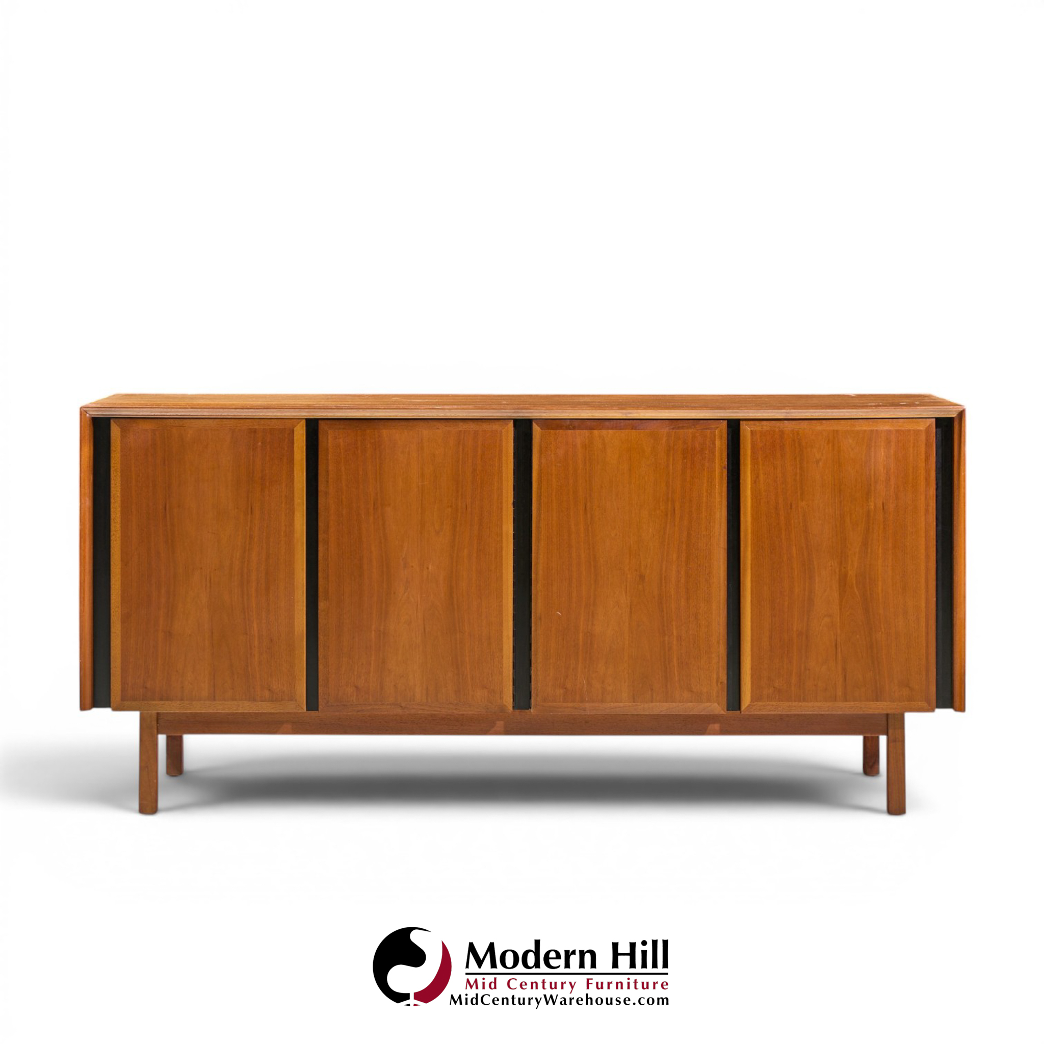 dillingham mid century walnut and cane sideboard credenza and hutch