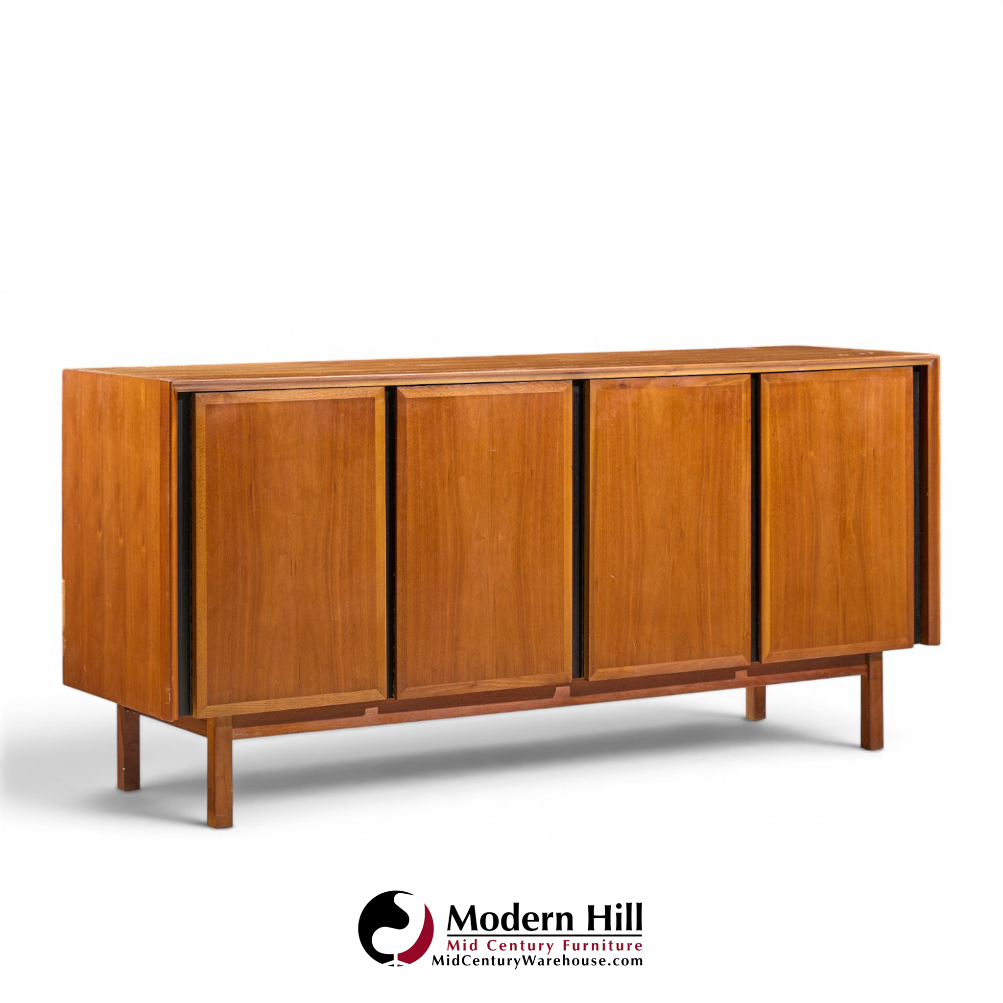 dillingham mid century walnut and cane sideboard credenza and hutch