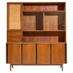 dillingham mid century walnut and cane sideboard credenza and hutch
