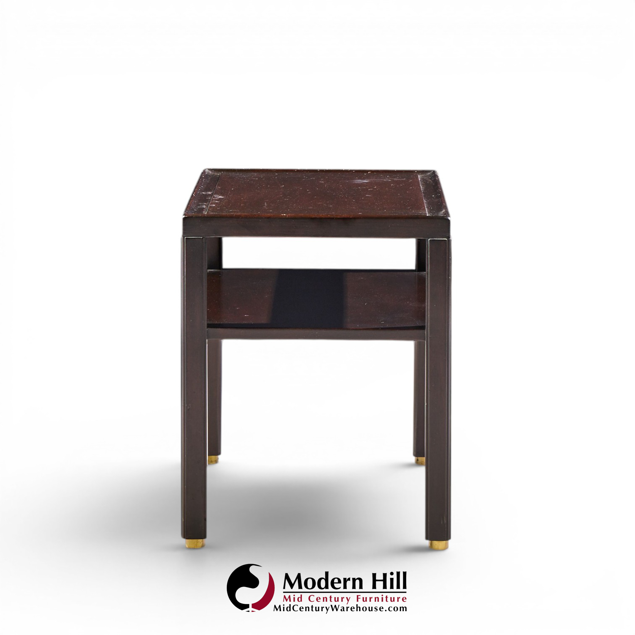 edward wormley for dunbar mid century mahogany and brass side end tables - pair