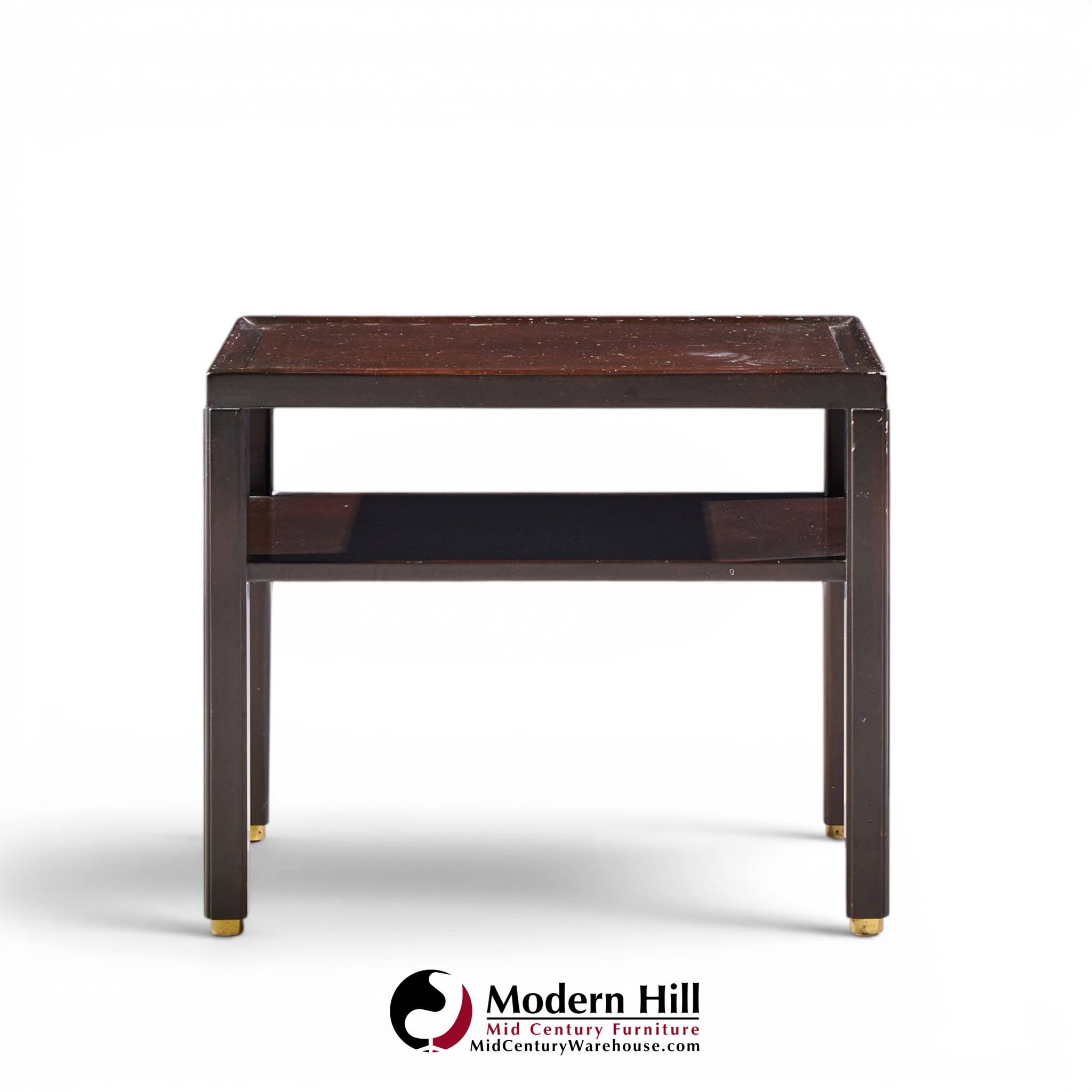edward wormley for dunbar mid century mahogany and brass side end tables - pair