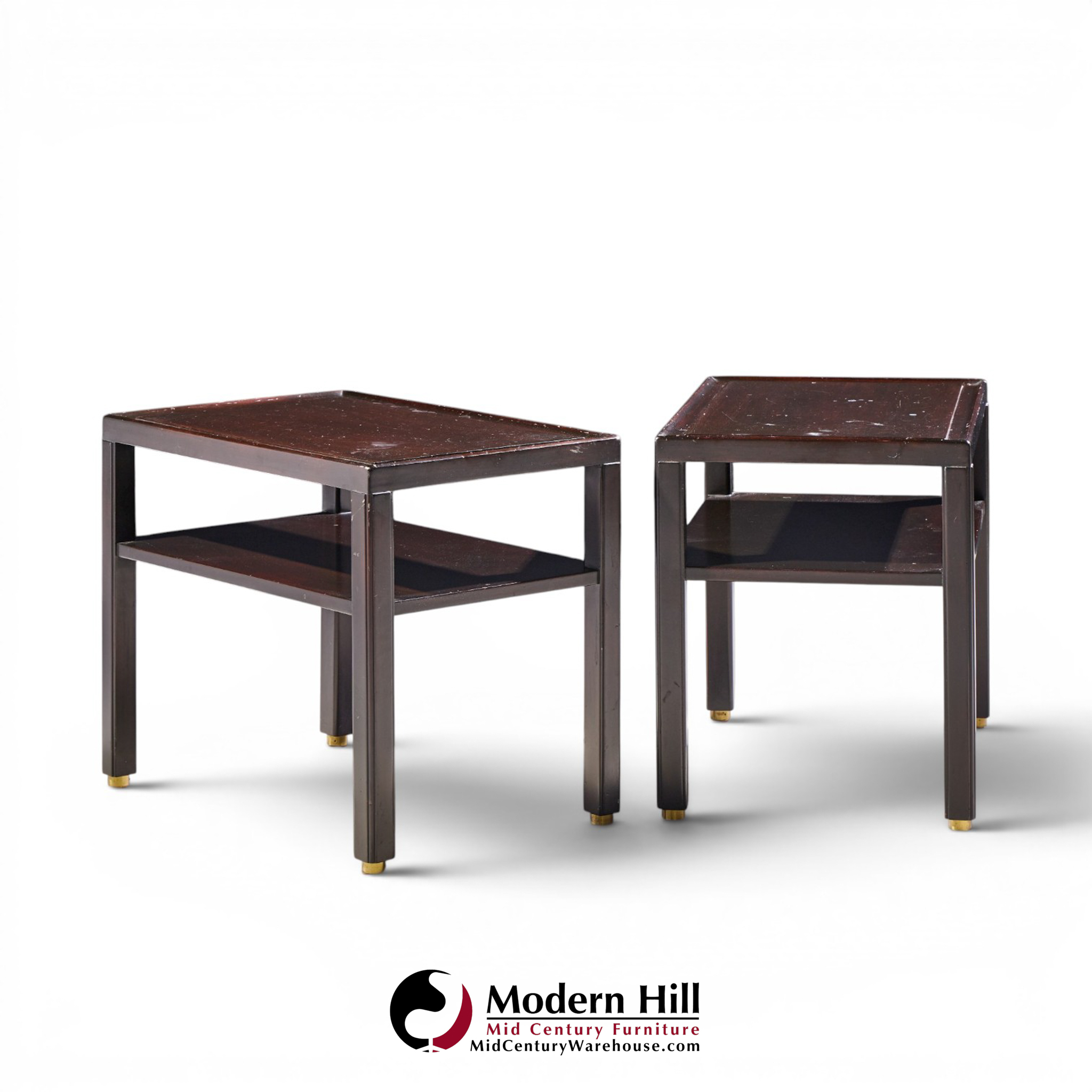 edward wormley for dunbar mid century mahogany and brass side end tables - pair