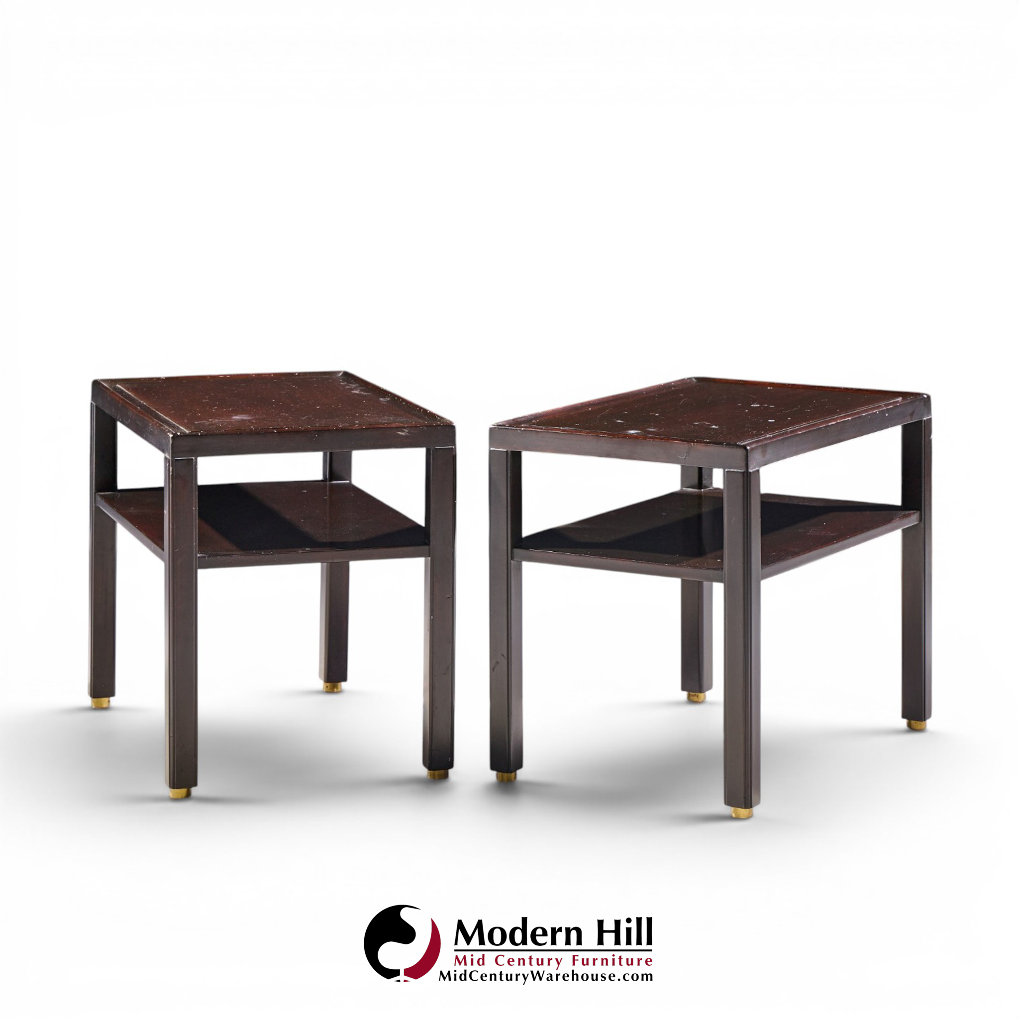 edward wormley for dunbar mid century mahogany and brass side end tables - pair