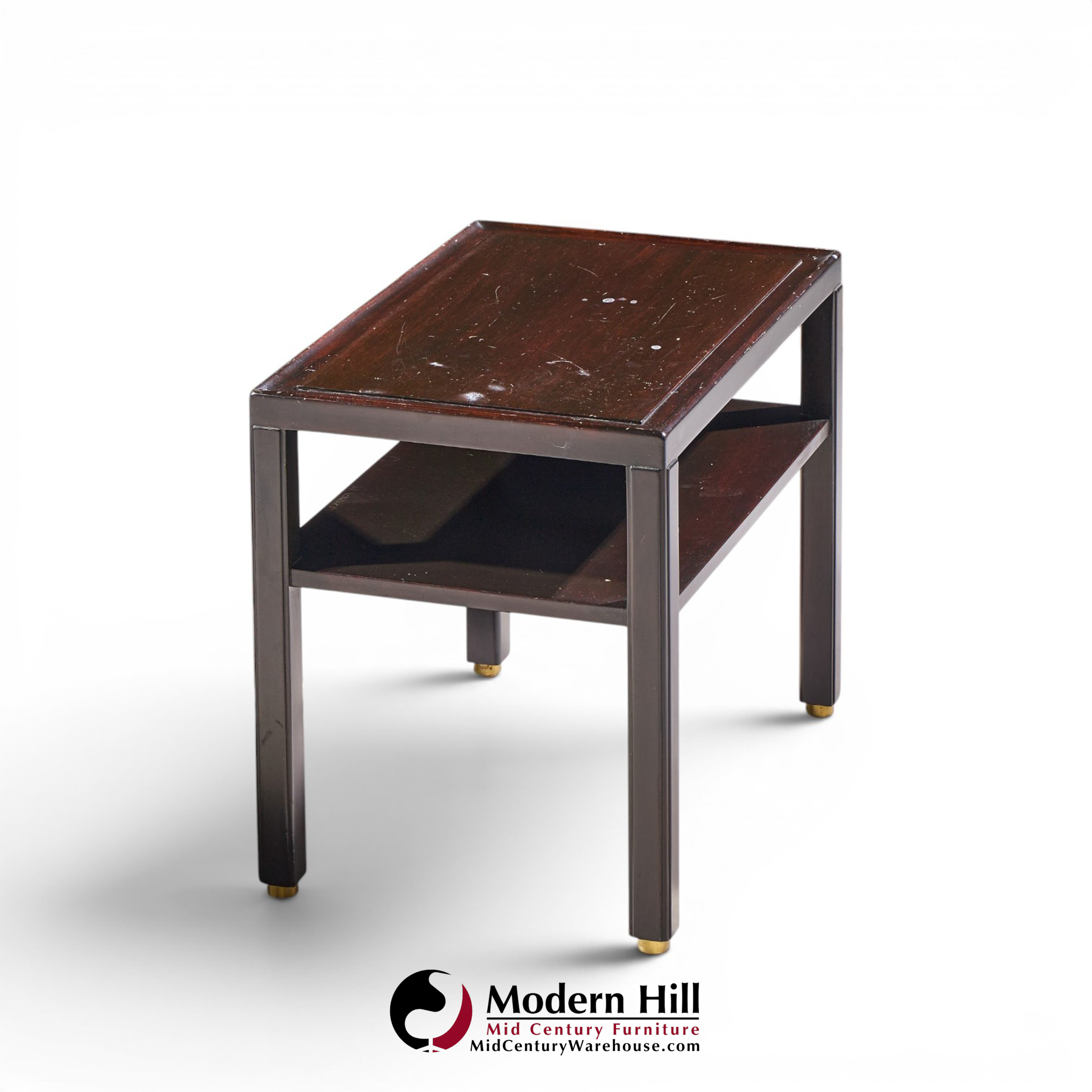 edward wormley for dunbar mid century mahogany and brass side end tables - pair
