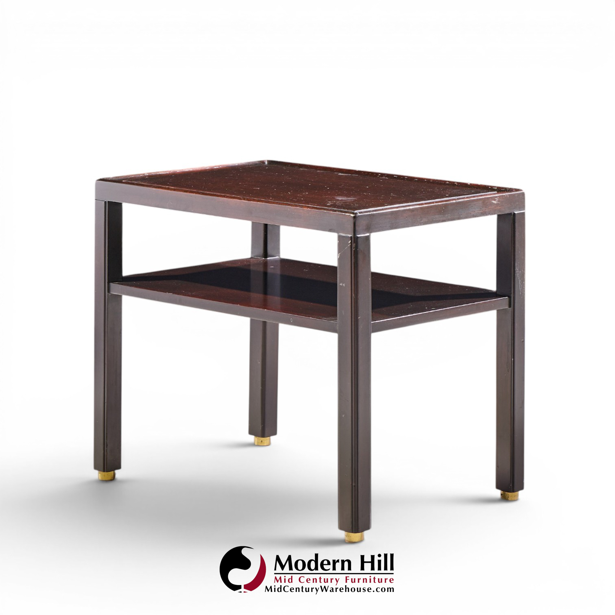 edward wormley for dunbar mid century mahogany and brass side end tables - pair