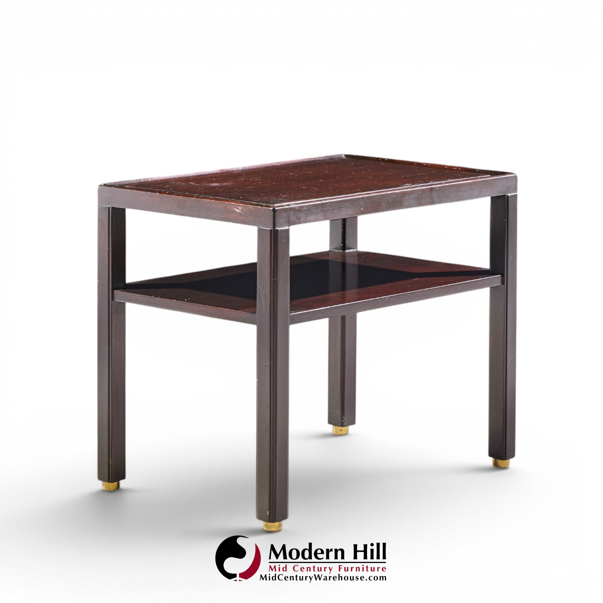 edward wormley for dunbar mid century mahogany and brass side end tables - pair