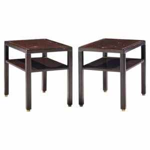 edward wormley for dunbar mid century mahogany and brass side end tables - pair
