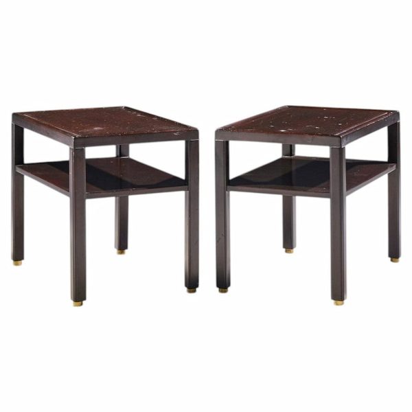edward wormley for dunbar mid century mahogany and brass side end tables - pair