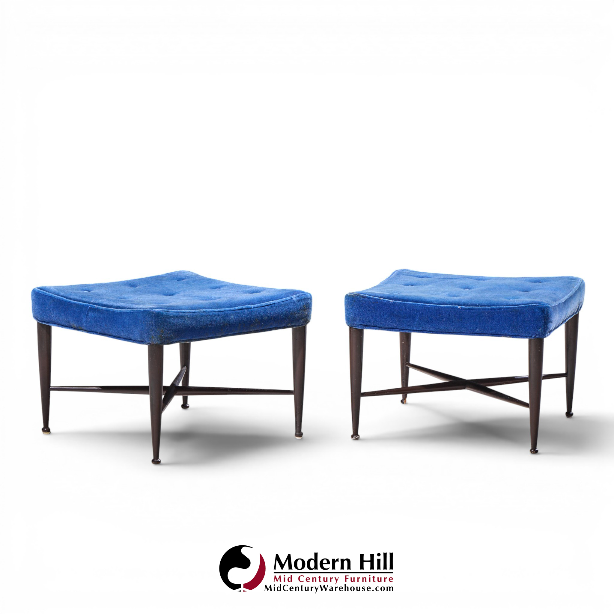edward wormley for dunbar model 5002 mid century thebes mahogany stools - pair