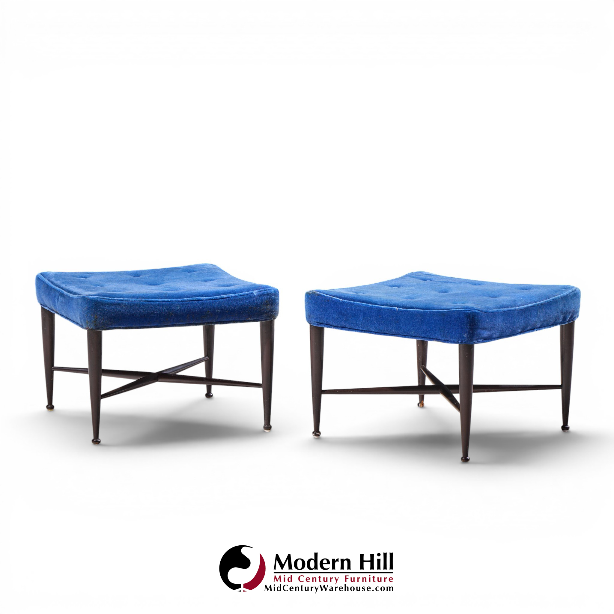 edward wormley for dunbar model 5002 mid century thebes mahogany stools - pair