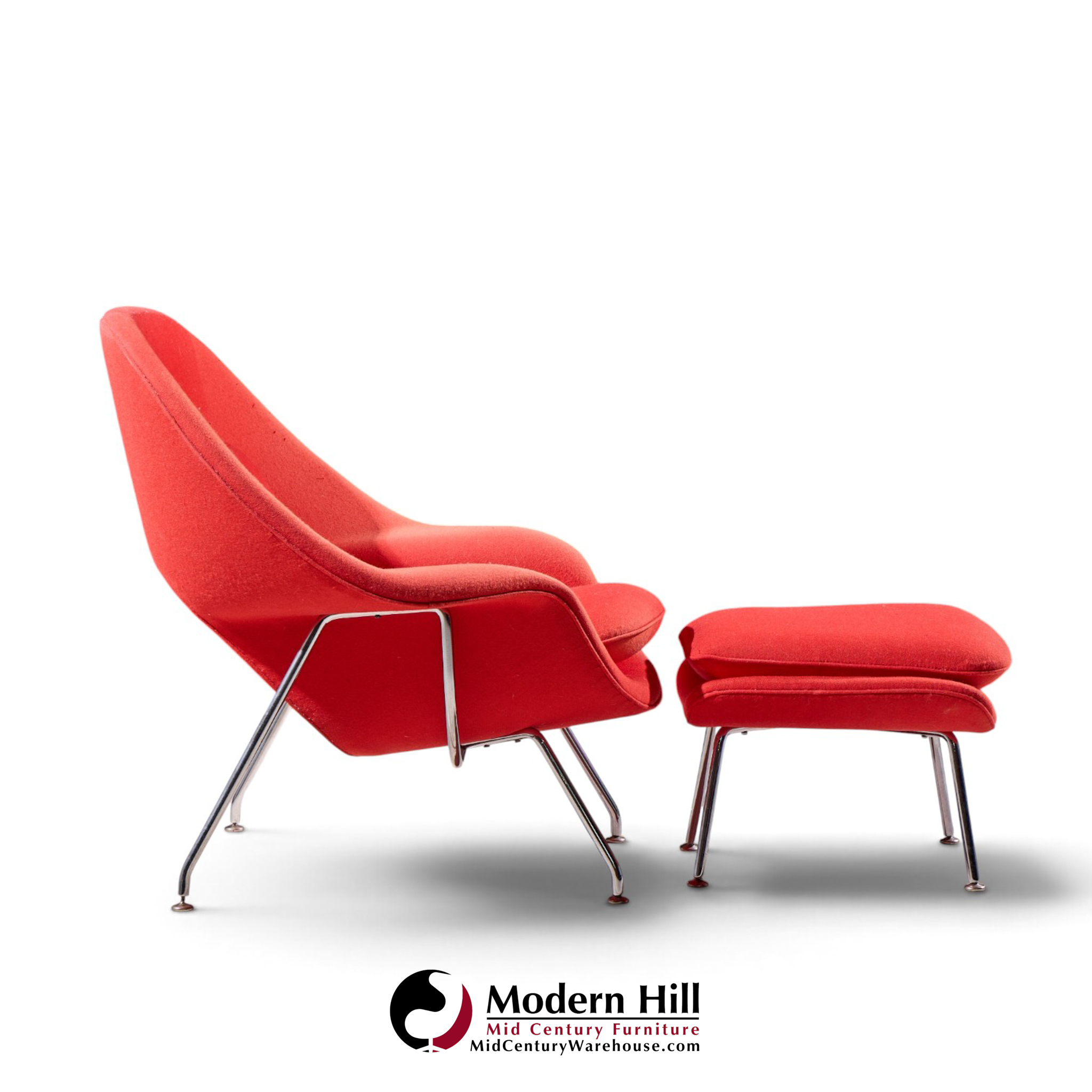 eero saarinen for knoll mid century medium womb chairs - pair with ottoman