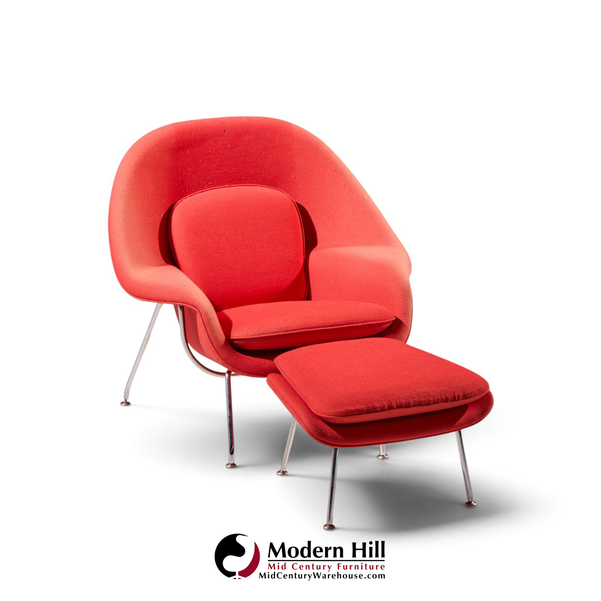 eero saarinen for knoll mid century medium womb chairs - pair with ottoman