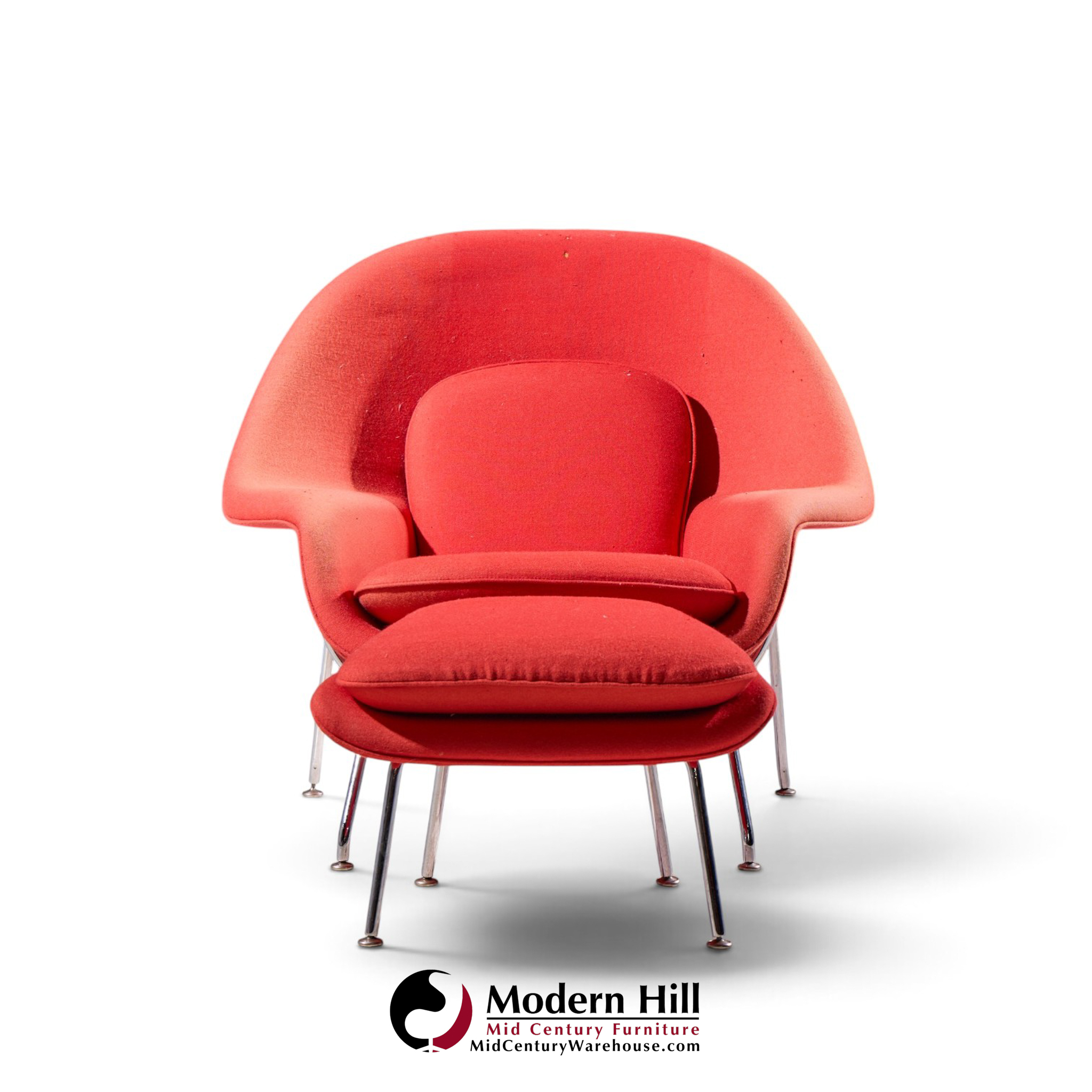 eero saarinen for knoll mid century medium womb chairs - pair with ottoman