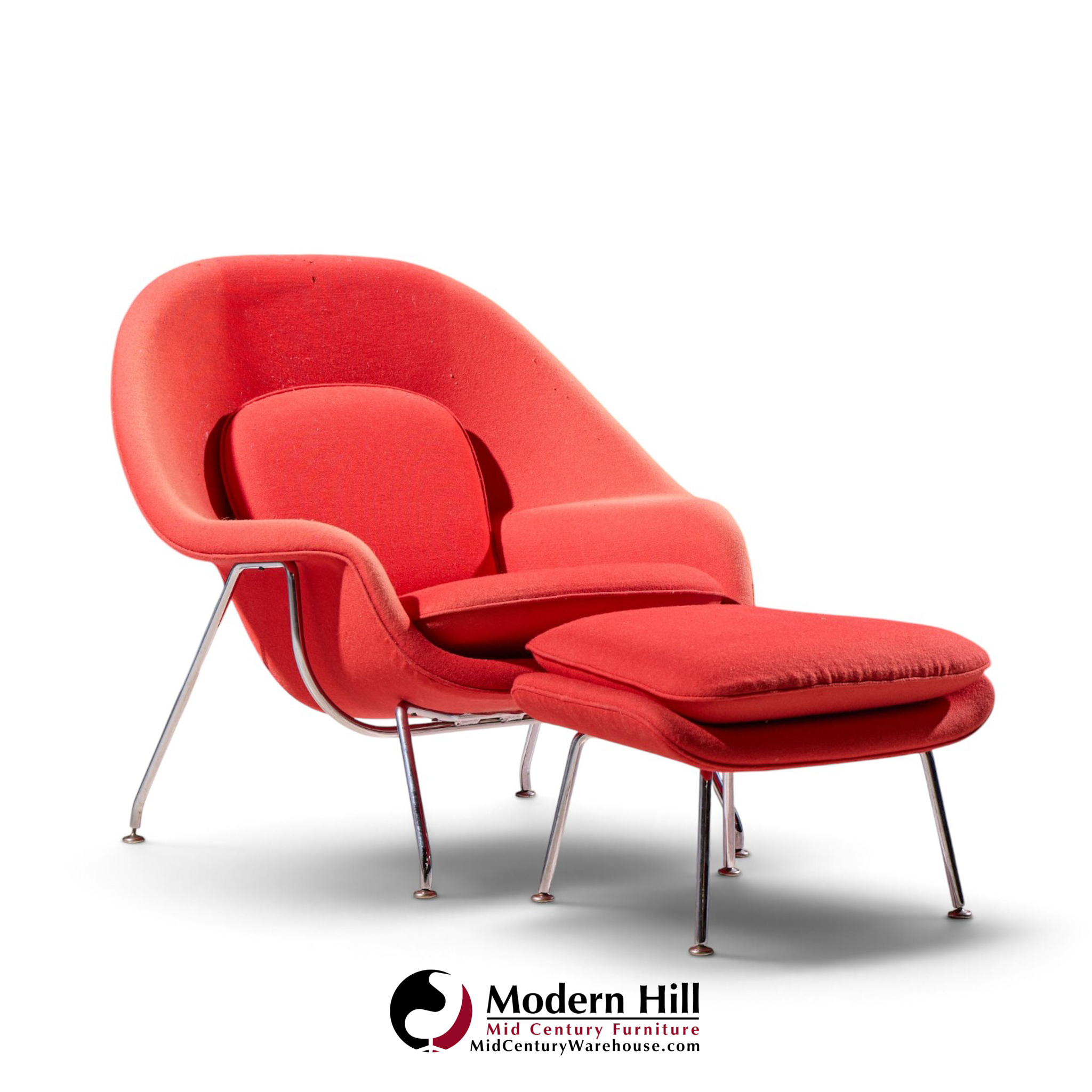eero saarinen for knoll mid century medium womb chairs - pair with ottoman