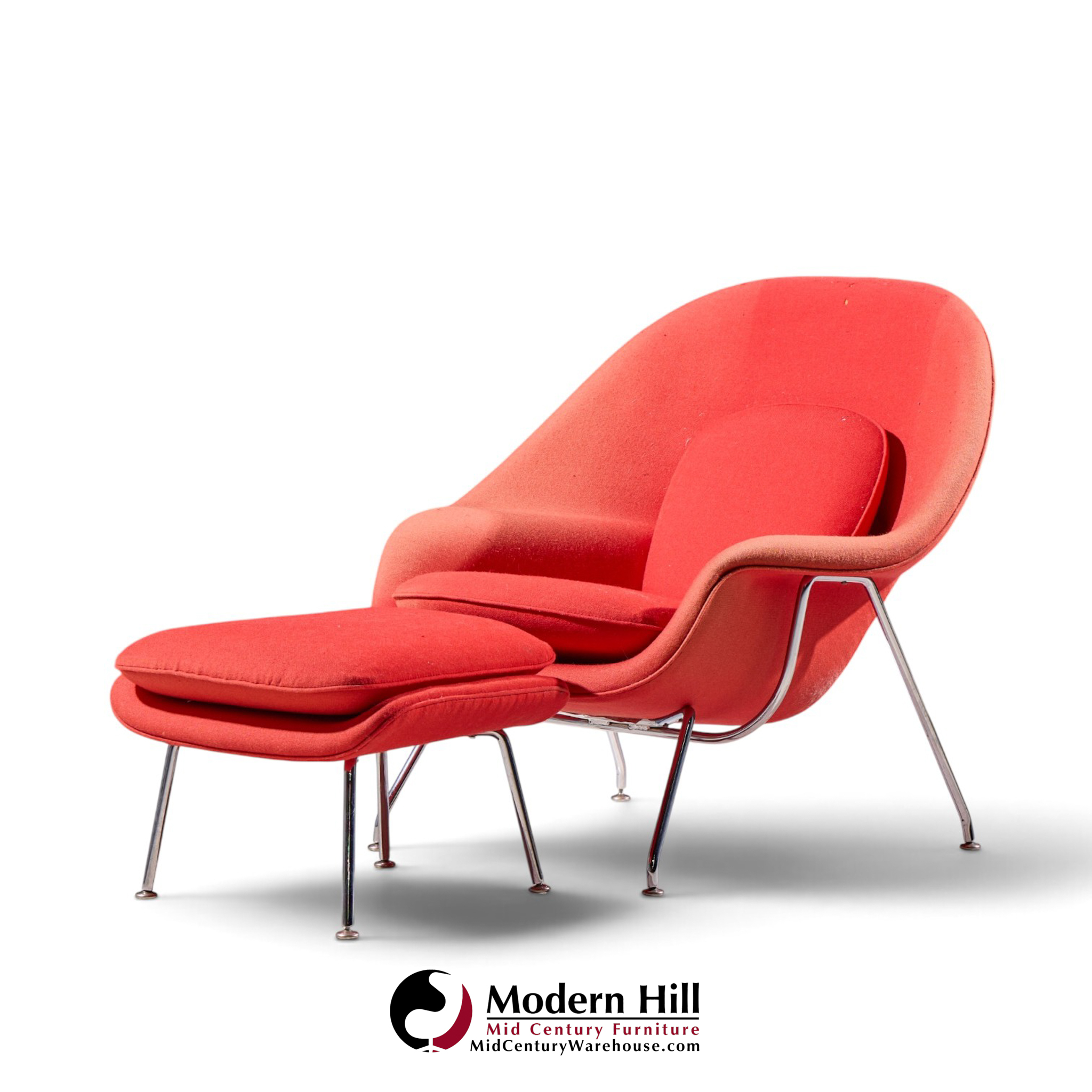 eero saarinen for knoll mid century medium womb chairs - pair with ottoman