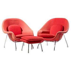 eero saarinen for knoll mid century medium womb chairs - pair with ottoman