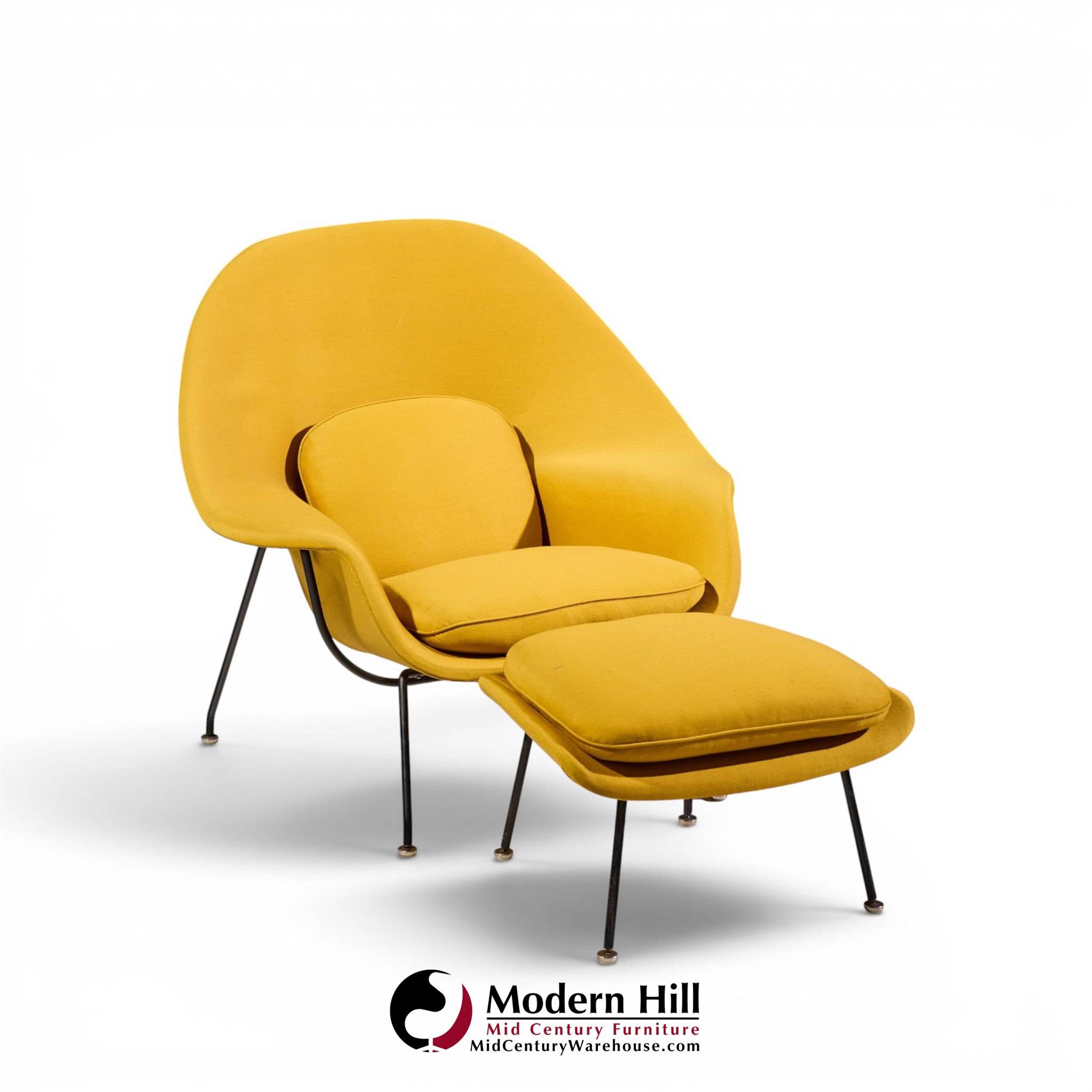 eero saarinen for knoll mid century womb lounge chairs with ottomans - pair