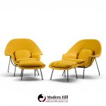 eero saarinen for knoll mid century womb lounge chairs with ottomans - pair