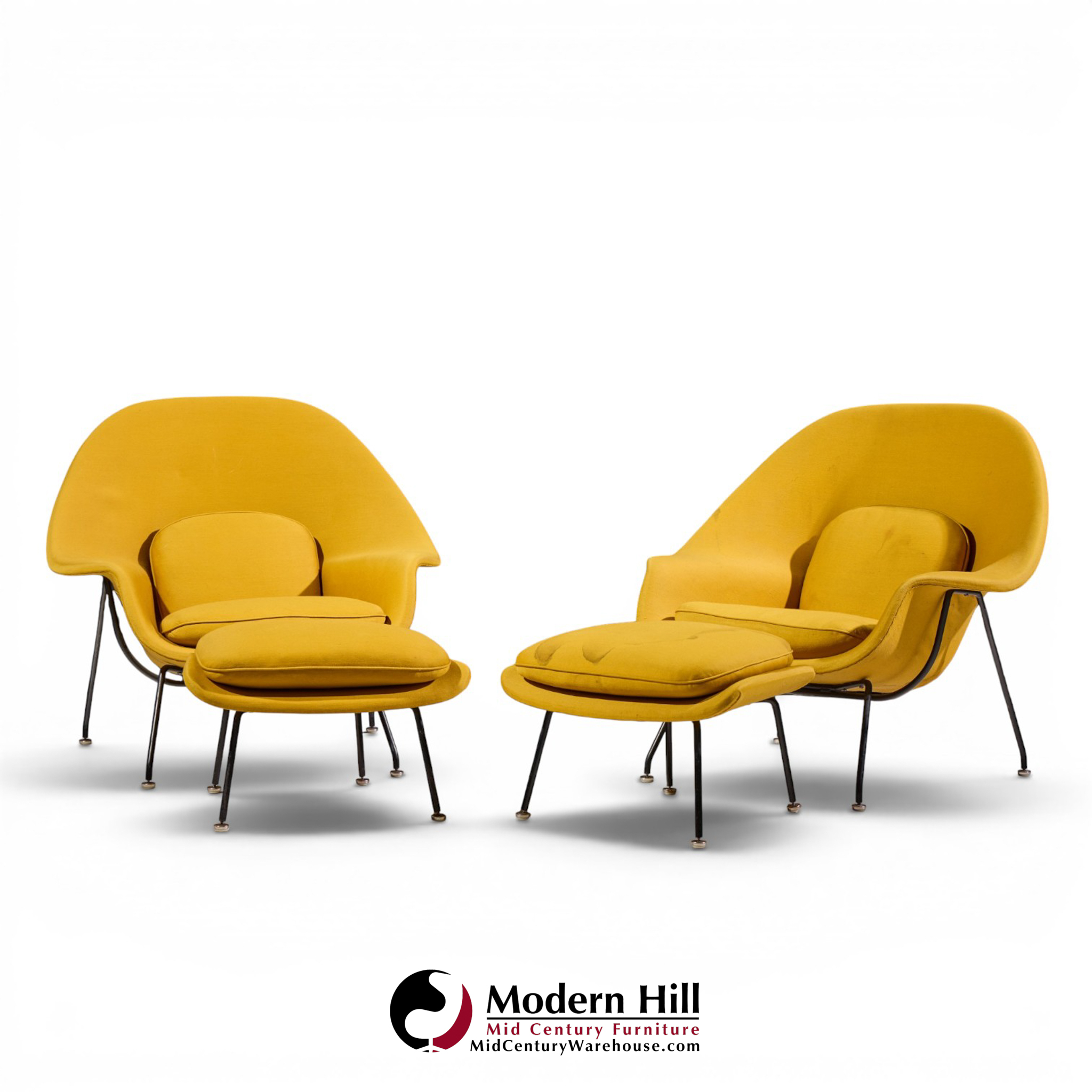 eero saarinen for knoll mid century womb lounge chairs with ottomans - pair