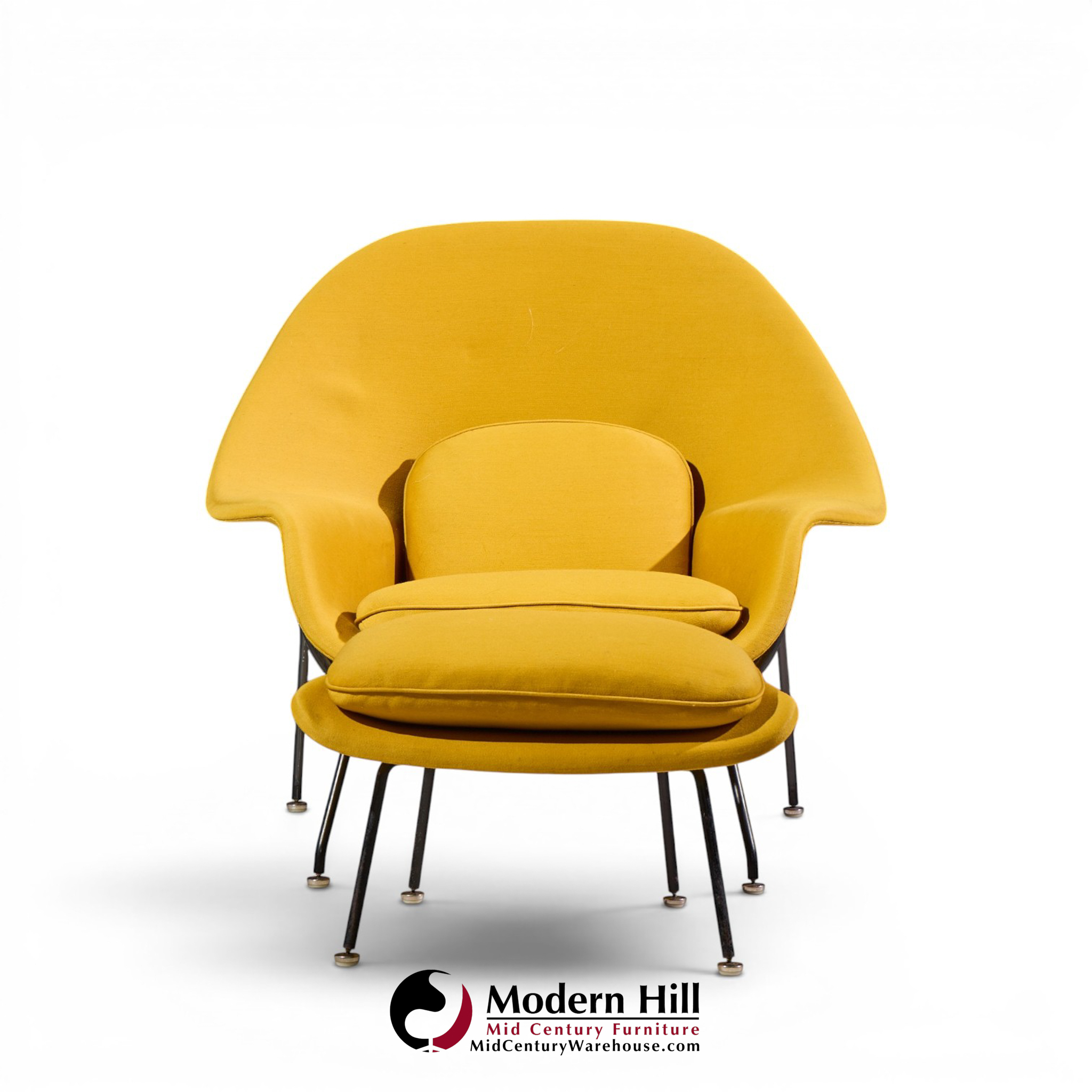 eero saarinen for knoll mid century womb lounge chairs with ottomans - pair