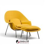 eero saarinen for knoll mid century womb lounge chairs with ottomans - pair