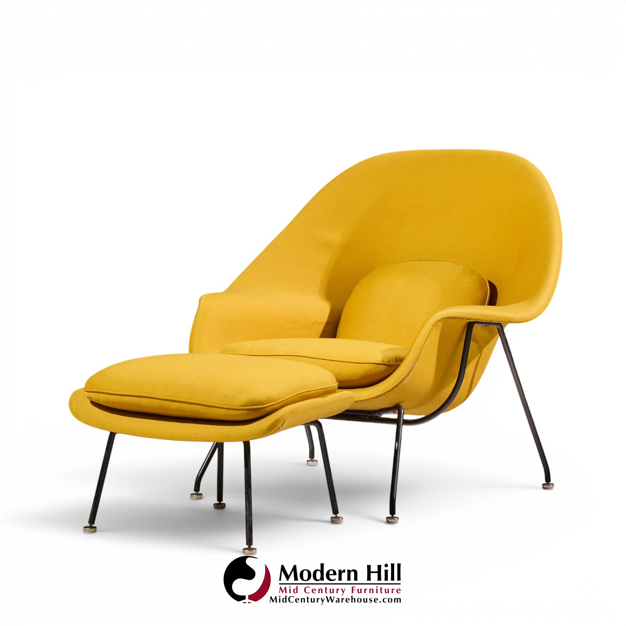 eero saarinen for knoll mid century womb lounge chairs with ottomans - pair
