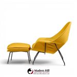 eero saarinen for knoll mid century womb lounge chairs with ottomans - pair